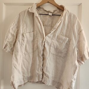 H&M Linen Button-Up Short Sleeve Shirt Large